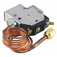 This low pressure switch monitors refrigerant pressure in HVACR systems. It opens or closes an electrical circuit when pressure drops below a set threshold, protecting compressors and other components. Suitable for use in commercial cooling and precision air conditioning applications.