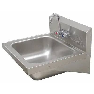 ADVANCE TABCO Hand Sink: 1 Stations, 8 in Bowl Dp, 20 in Bowl Lg, 16 in Bowl Wd - One-Station Wall-Mounted Hand Sinks with Faucets