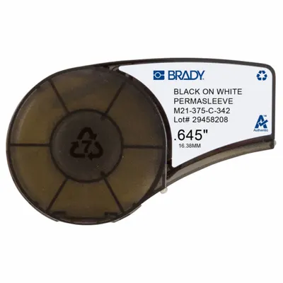 BRADY Sleeve Label: 21/32 in, Polyolefin, White (Matte) - Brady Continuous Sleeve Label Roll Cartridges