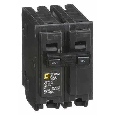 SQUARE D Miniature Circuit Breaker: 45 A, 120/240V AC, Single Phase, 10kA at 120/240V AC - HOM Series, Plug-In Square D Miniature Circuit Breakers