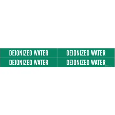 BRADY Pipe Marker: Deionized Water, Green, White, Fits 3/4 to 2 3/8 in Pipe O.D. - Deionized Water Adhesive Pipe Markers