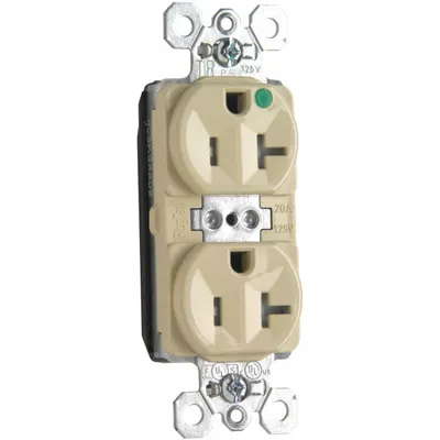 PASS & SEYMOUR Receptacle: Hospital Grade, Duplex, 5-20R, Ivory, 125V AC - General Purpose Receptacles