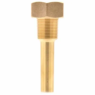WGTC Threaded Thermowell: Brass, For 3/8 in Stem Lg, 2 1/2 in Insertion Lg - Stepped-Shank Threaded Thermowells