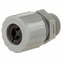 Straight cord grip connector with black nylon body. Accommodates up to four cords with diameter range 0.23 in to 0.29 in. Features 3/4 in MNPT box connection for securing multiple cables entering enclosures in industrial wiring and control panels