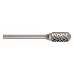 This double-cut ball-nosed cylinder bur is designed for material removal, deburring, and shaping in metalworking and fabrication. The double-cut geometry enables faster stock removal and smoother finishes on ferrous and non-ferrous materials. Head size: 9 17/32 mm x 19 3/32 mm.