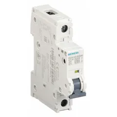 Siemens 5SJ4 series miniature circuit breaker, 1-pole, B-curve, rated 40A at 240V AC with 14kA interrupting capacity and 60V DC. UL489 listed for DIN rail mounting. Screw clamp terminals. Suitable for overcurrent protection in branch circuits, control panels, and equipment.