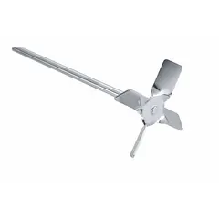 Overhead stirrer impeller with a 4-blade propeller design for mixing, blending, and homogenizing fluids. Features a 1/2 in shaft diameter and is compatible with IKA model 0025000757. Suitable for general laboratory and industrial agitation applications.