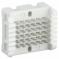Voice and data wiring block with 6 clips, 6 pairs, and 6 pins per row. Clip pair type 1, no attached legs. Used for terminating telephone and data cables in structured cabling systems.