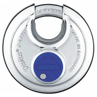ABUS Padlock: Stainless Steel, Unfinished, Silver, Covered Shackle, Stainless Steel - Covered Shackle Master Keyed Padlocks