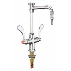 Single-post laboratory faucet for cold or hot water media. Chrome finish with two handles and one outlet. Inline flow pattern with IPS inlet connection. Red index marked 'CW' for identification.