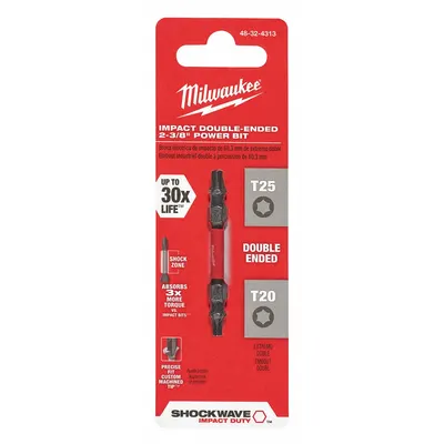 MILWAUKEE Power Bit: Power Bit, Imperial, T20 / T25 Bit Industry Size, Std, 2 in Overall Lg - Impact Torx Bits