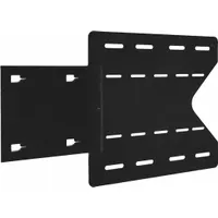 This fixed television mount is constructed from steel with a powder-coated black finish. It supports a maximum weight of 8 lb and is designed for behind-TV installation. All necessary mounting hardware is included. Typical applications include mounting a DVD player or similar device behind a television in home theater or commercial display setups