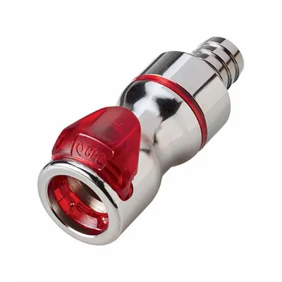CPC Quick Connection Coupling: Straight, 1/2 in ID Size, Warm Red, Barbed/Quick Disconnect - Chrome-Plated Brass Quick-Disconnect Tube Fittings