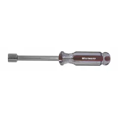 This nut driver is designed for tightening or loosening hex nuts and bolts. It features a 7/16 in SAE tip size and a solid round shank. The driver is non-magnetized and suitable for general mechanical work.
