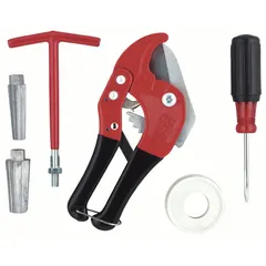 This plastic tool set is designed for repairing and maintaining spray head sprinklers, nozzles, and risers. It simplifies common sprinkler repairs such as adjusting, cleaning, or replacing components in irrigation systems.