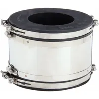 This shielded flexible transition coupling connects 4 in to 6 in pipe in below-ground applications. The non-reinforced design provides a flexible joint for drainage, sewer, and utility connections. PVC body with stainless steel bands and titanium construction offers corrosion resistance