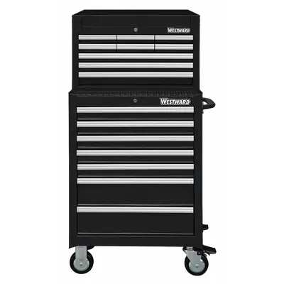 WESTWARD Tool Chest and Cabinet Combination: 16 Drawers, Light Duty, Keyed - Light-Duty Top Chest & Rolling Cabinet Combos