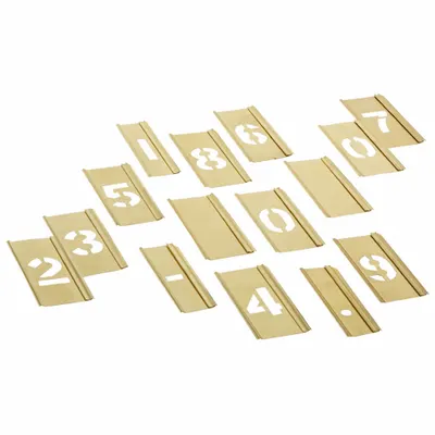C.H. HANSON Stencil Set: 0 to 9/Dash (-)/Period (.), 1 in Character Ht, Brass - Brass Interlocking Stencil Sets