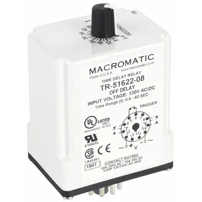 MACROMATIC Single Function Time Delay Relay: Socket Mounted, 120V AC/DC, 10 A - Socket-Mounted Relays