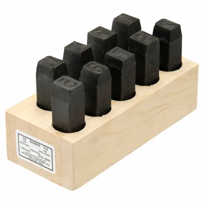 YOUNG BROS. STAMP WORKS Hand Stamp Kit: 0 thru 9 (6 doubles as 9), 5/8 in Character Ht - Heavy-Duty Sharp-Face Hand Stamps