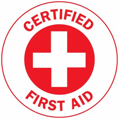 BRADY Hard Hat Label: Certified First Aid, 2 in Dia, English, Non-Reflective - Safety