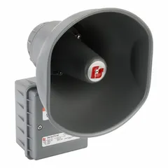 This 1-way horn speaker is a powered signaling device for outdoor use. It projects audible alerts in industrial plants, warehouses, and perimeter security zones. Overall height is 12-1/2 inches, overall width is 8 inches.