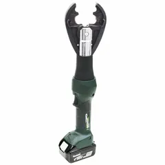 This dieless-head inline crimper is compatible with Greenlee CJ Series Jaws Dies and accepts D and O die grooves. It crimps copper conductors up to 2 AWG. Typical applications include electrical construction, utility, and industrial maintenance for making secure connections.
