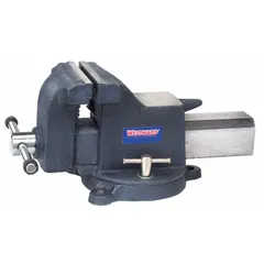 This combination bench and pipe vise features a covered, serrated jaw face width of 7 inches and a maximum jaw opening of 8 inches. It is designed for clamping and holding workpieces during bench work such as filing, sawing, and drilling, and can also grip pipe for threading or cutting.