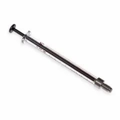Gastight syringe with borosilicate glass barrel and PTFE plunger and tip. ChemSeal attachment type for removable needle. Includes graduations, individually packaged. Suitable for precise liquid handling in analytical and laboratory applications.