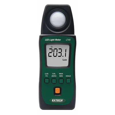 EXTECH Light Meter: Built-In Sensor/Pouch/Protective Cover, ±3% Light Level Accuracy - Standard Light Meters
