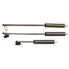 This stainless steel pogo stick is designed for use in air brake systems to support and guide the brake chamber push rod. It features an enclosed spring and measures 40 inches overall length. The gray unfinished finish is suitable for heavy-duty applications requiring corrosion resistance.