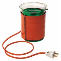 Silicone rubber beaker heater for 400 mL beakers, with a maximum operating temperature of 232°C. Features chemical resistance, no backing, and ungrounded construction. Requires an external controller (not included). Overall dimensions: 13 3/4 in length, 3 in width, 3/16 in thickness