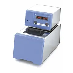 Heated digital circulator with a temperature range from 20 °C and accuracy tolerance of +/-0.02°C. Features a digital display and overall depth of 19 3/4 in. Used for precise temperature control in laboratory processes such as sample heating and chemical reactions.