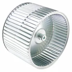 This YORK dual-inlet forward-curved blower wheel is constructed of steel with a closed-end clockwise rotation. It has a diameter of 11 inches, a width of 8 inches, and a 1/2-inch bore. The wheel is tacked at the center and features one inlet, suitable for moving air in HVAC systems such as residential and light commercial furnaces.