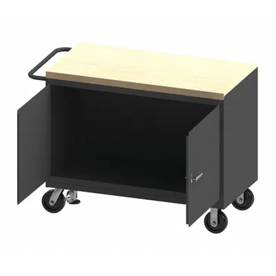 DURHAM MFG Mobile Cabinet Workbench: 48 in x 24 in, Butcher Block - Single Compartment Mobile Cabinet Benches