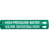 Pipe Marker: High Pressure Water, Green, White, Fits 2 1/2 to 3 7/8 in Pipe O.D., 1 Pipe Markers (MPN 4332-C)
