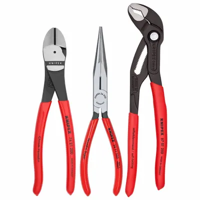 KNIPEX Plier Set: 3 Pliers, Knurled Grip, Manual, Plastic Pack - General Purpose Assorted Pliers Sets