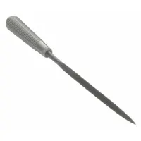 Triangular needle file from SIMONDS, 6-1/4 in length, 1/4 in width, 5/32 in thickness. Supplied as a set of 2 with handles included. Used for precision filing in confined areas such as sharpening saw teeth, deburring small holes, and finishing internal corners in metalworking and toolmaking