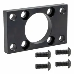 This flange mounting hardware is a rectangular flange component used to secure and align flanges in pneumatic or hydraulic systems. It has an overall length of 3 3/8 inches and is made of steel. Typical applications include mounting actuators or other fluid power equipment requiring a robust flange connection.