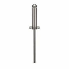 This inch-series domed-head blind rivet has a 0.186" diameter, 1 31/32" overall length, and 43/64" body length. It is used for general-purpose fastening where a low-profile, finished appearance is required, such as in sheet metal, automotive, and equipment assembly. Supplied in a 250-piece pack.
