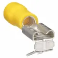Partially insulated piggyback disconnect with yellow vinyl covering. Tab size 0.25 in x 0.032 in. Used for quick connect or disconnect of electrical wires in control panels, appliances, and industrial equipment.