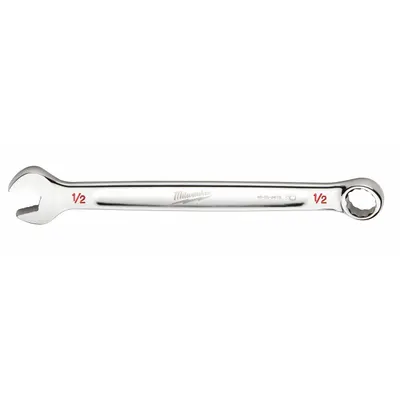 MILWAUKEE Combination Wrench: Chrome Vanadium Steel, Chrome, 1/2 in Head Size, 7 in Overall Lg - SAE 12-Point Combination Wrenches