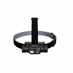 This rechargeable headlamp delivers up to 1,150 lumens with a maximum beam distance of 125 meters. It features three light outputs and is powered by a built-in rechargeable battery, charged via the included USB Type-C cord. The black housing is suited for hands-free illumination in maintenance, inspection, and repair tasks.