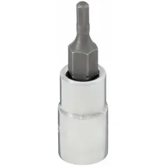 This hex bit socket features a 1/8 in hex tip size and a fixed insert design for secure engagement. With an overall length of 1 1/2 in, it is suited for driving hex-head fasteners in assembly, maintenance, and repair tasks where precision torque transfer is required.