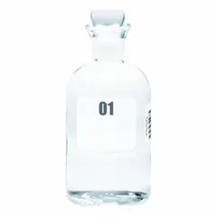 Glass BOD bottle with a narrow mouth and colorless body, designed for biochemical oxygen demand testing in water and wastewater analysis. Includes a pennyhead stopper closure. Meets ASTM/USP standards. Capacity: 300 mL, height: 165 mm.