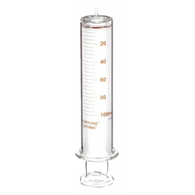 FORTUNA Reusable Glass Syringe: 100 mL Capacity - mL, Luer Slip, Borosilicate Glass - Luer Slip Syringes