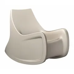 Floor-mount rocking chair with a stone gray polyethylene seat and included arms. Meets UL 94 HB flammability and ISO 22196 antibacterial standards. Suitable for commercial waiting rooms, lobbies, or outdoor patios.