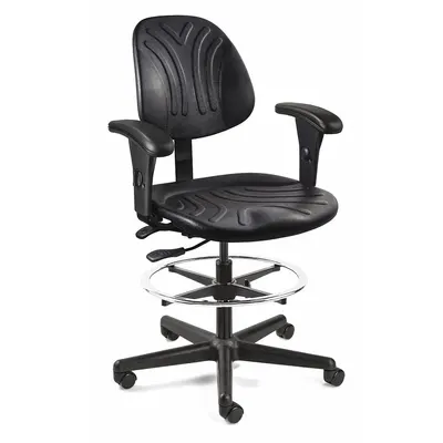 BEVCO Drafting Chair: Black, Plastic Material, Adj Arms Arm, 19 1/4 in Seat Wd - Adjustable-Arm Drafting Chairs
