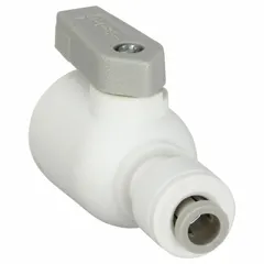 This Parker manual two-way ball valve features a polypropylene body with push x push connections and a full-port ball port for minimal pressure drop. The straight body design and lever handle enable straightforward flow control in polypropylene piping systems. NSF 51 compliance supports use in food-contact and potable-water applications.