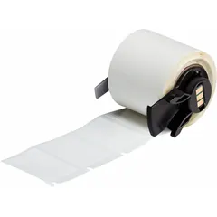 White gloss tamper-indicating precut label rolls in two sizes: 1 in x 1 1/2 in and 1 1/2 in x 1 in. When removed, the label leaves a VOID pattern to indicate tampering. Designed for use with the Brady M710 printer with Media Adapter. Suitable for security asset tracking and tamper-evident sealing in industrial environments.